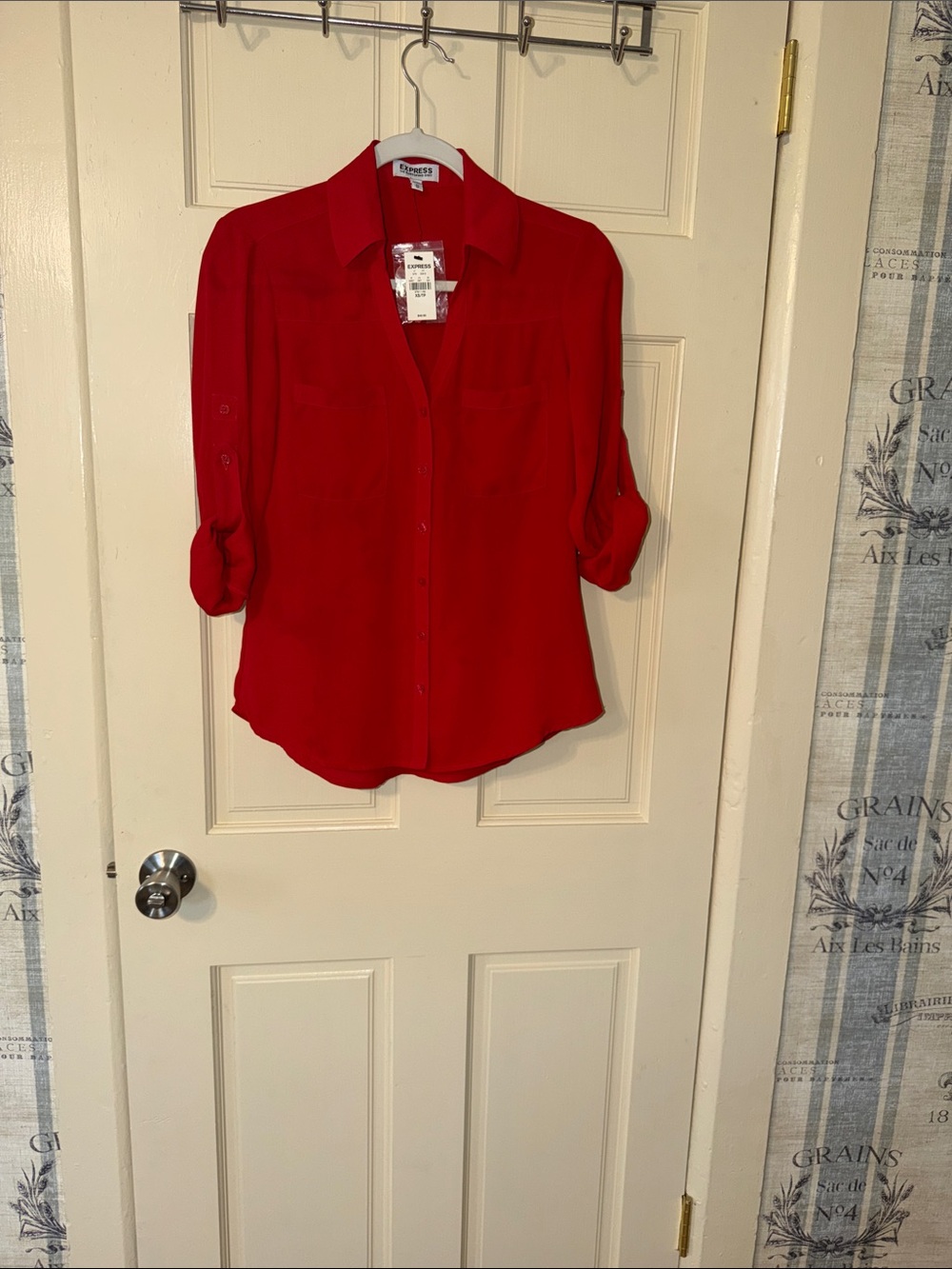 Express Button-Down Blouse in Bright Red